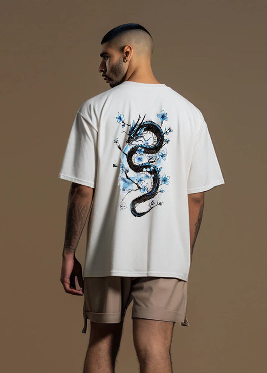 Printed Cherry Blossom Dragon Oversized T-shirt  (100% Cotton oversized tshirt)